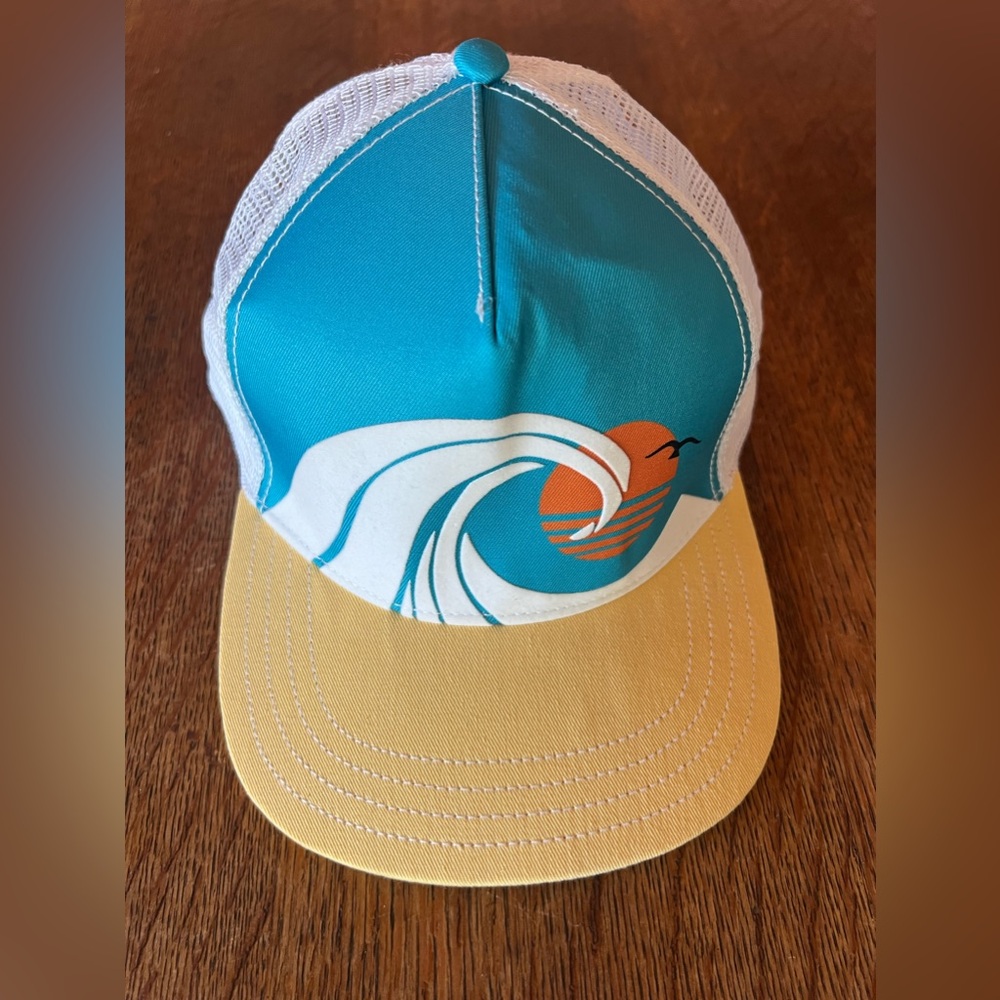 Pistil Ocean Wave Trucker Hat Womens Snap Back Green Blue Yellow - Clean